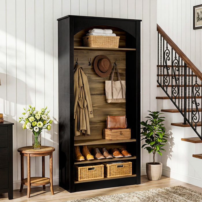 74.8" Hall Tree, 3-Tier Farmhouse Shoe Rack with Coat Rack for Entryway