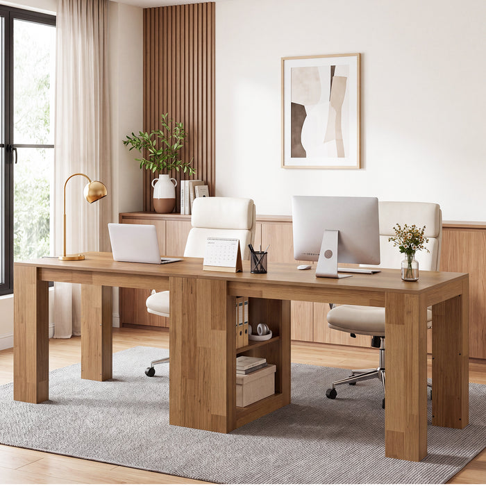 78.7" Two-Person Desk, Extra-Long Computer Desk with Shelves Fits 2 Monitors