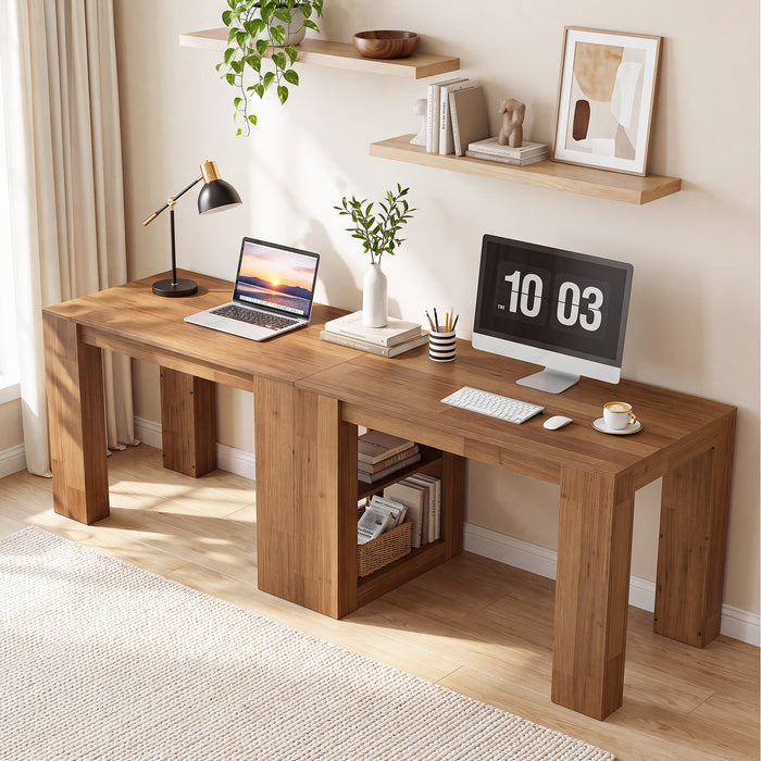 78.7" Two-Person Desk, Extra-Long Computer Desk with Shelves Fits 2 Monitors