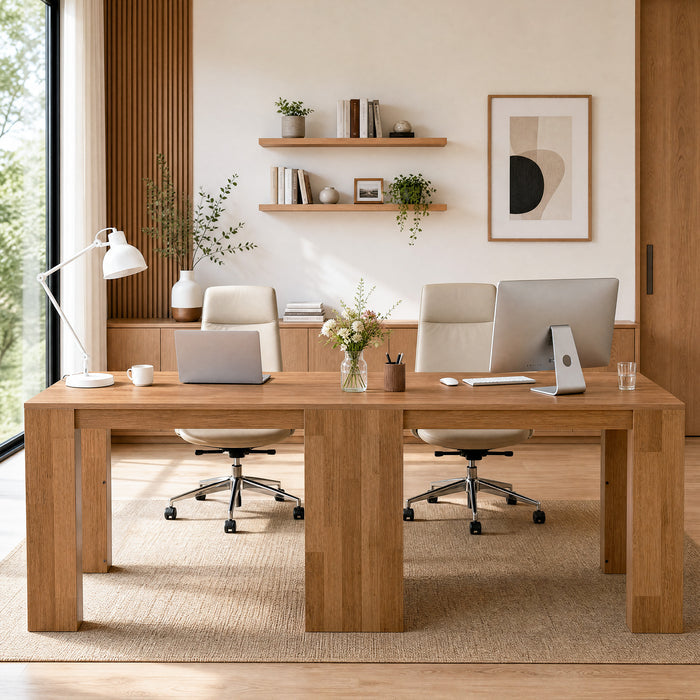 78.7" Two-Person Desk, Extra-Long Computer Desk with Shelves Fits 2 Monitors