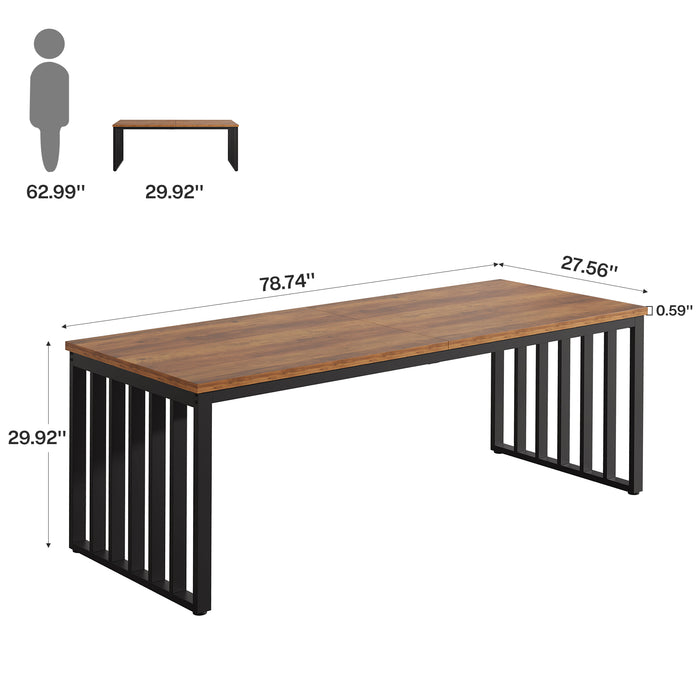 78.74" Dining Table, Rectangle Kitchen Table with Metal Frame for 6-8 Person
