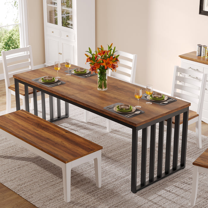 78.74" Dining Table, Rectangle Kitchen Table with Metal Frame for 6-8 Person