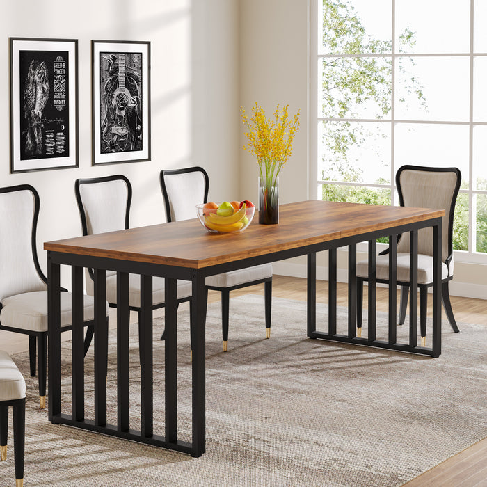 78.74" Dining Table, Rectangle Kitchen Table with Metal Frame for 6-8 Person