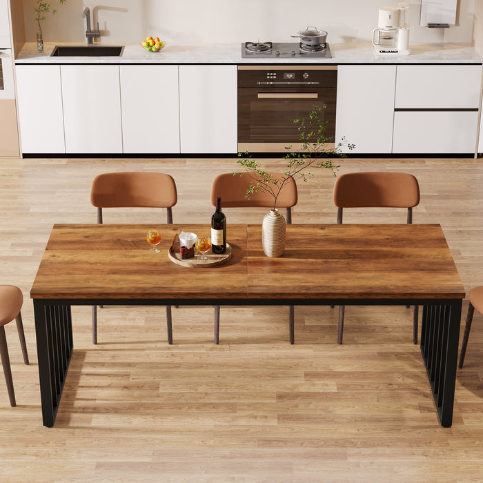 78.74" Dining Table, Rectangle Kitchen Table with Metal Frame for 6-8 Person