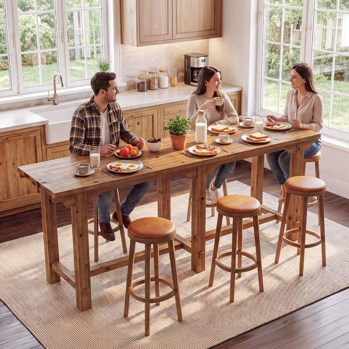 79" Extra Long Bar Table for 6-8, Counter Height Solid Wood Pub Table, Narrow High Top