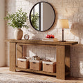 79" Solid Wood Console Table, Farmhouse Sofa Entryway Table with 2-Tier Storage
