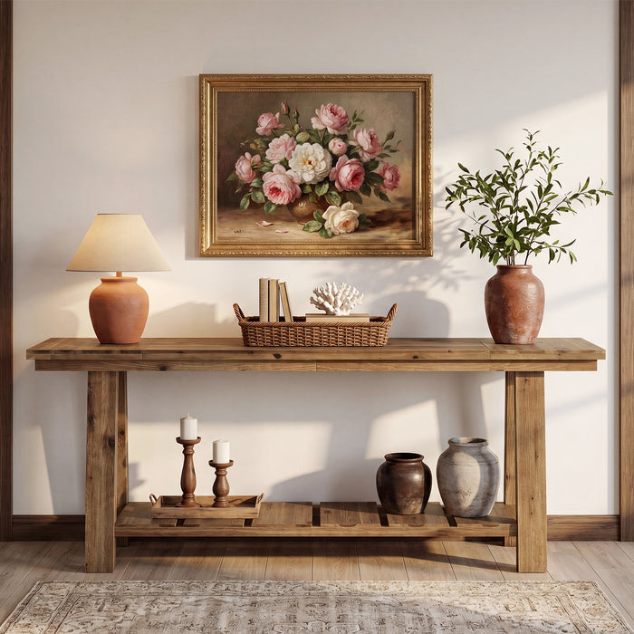 79" Solid Wood Console Table, Long Farmhouse Entryway Table with 2-Tier Storage Shelf