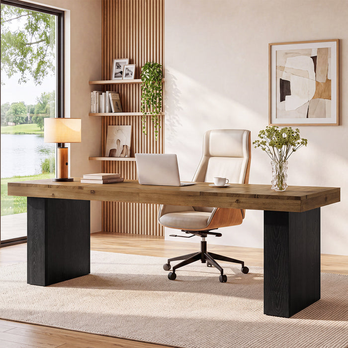 79" Solid Wood Executive Desk, Long Conference Table Computer Desk with Heavy Duty Base