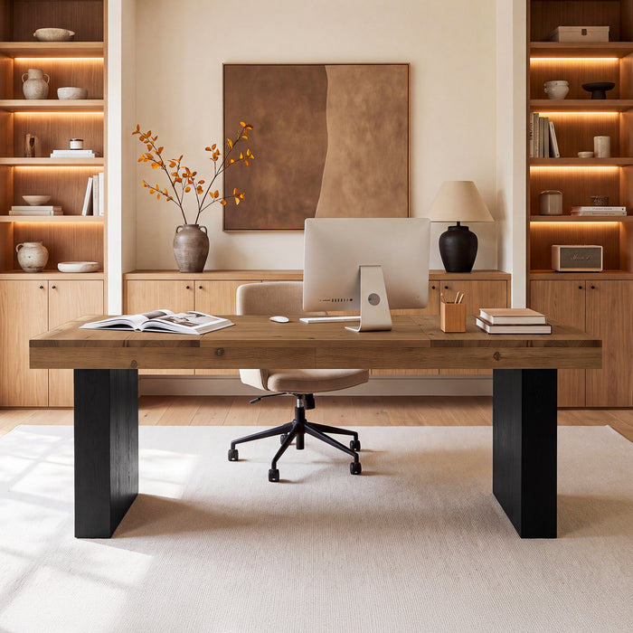 79" Solid Wood Executive Desk, Long Conference Table Computer Desk with Heavy Duty Base