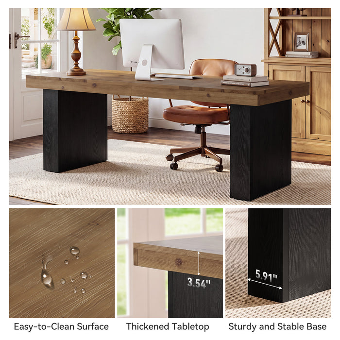 79" Solid Wood Executive Desk, Long Conference Table Computer Desk with Heavy Duty Base