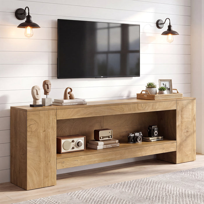 82.6" TV Stand, Farmhouse Entertainment Center with LED Light for up to 85" TV
