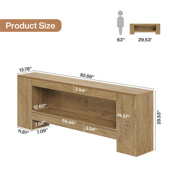 82.6" TV Stand, Farmhouse Entertainment Center with LED Light for up to 85" TV