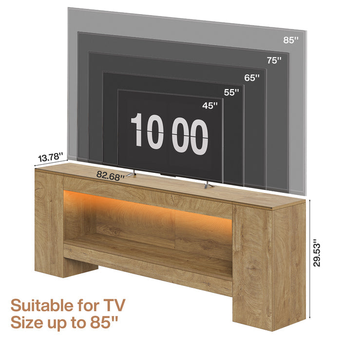 82.6" TV Stand, Farmhouse Entertainment Center with LED Light for up to 85" TV
