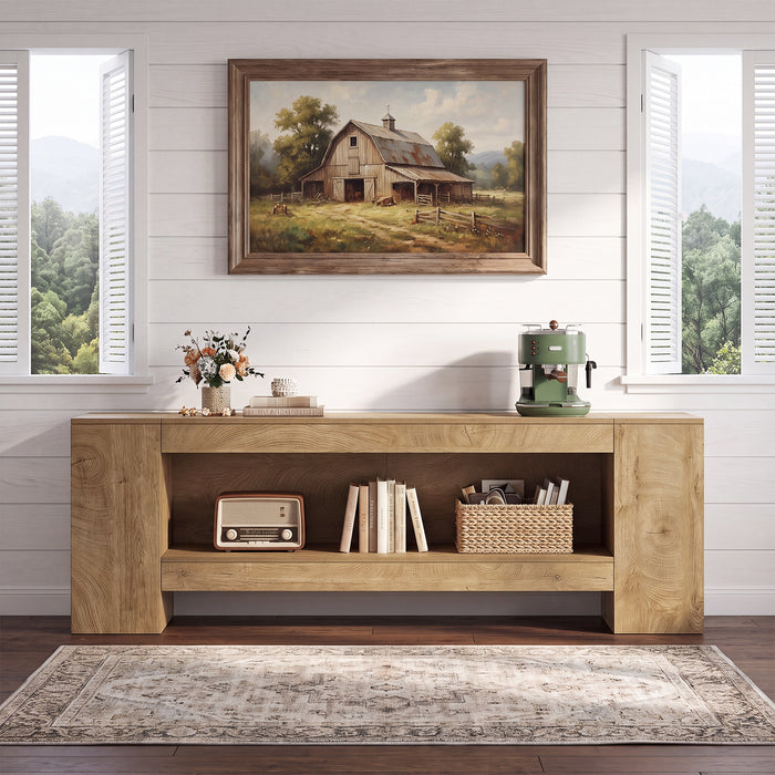 82.6" TV Stand, Farmhouse Entertainment Center with LED Light for up to 85" TV