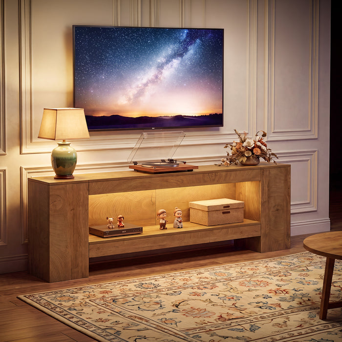 82.6" TV Stand, Farmhouse Entertainment Center with LED Light for up to 85" TV