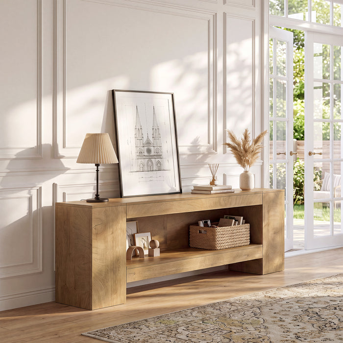 82.6" TV Stand, Farmhouse Entertainment Center with LED Light for up to 85" TV