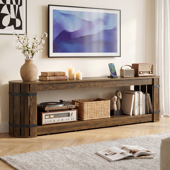 82.68" TV Stand for TVs up to 90", Long Media Console with 2-Tier Storage