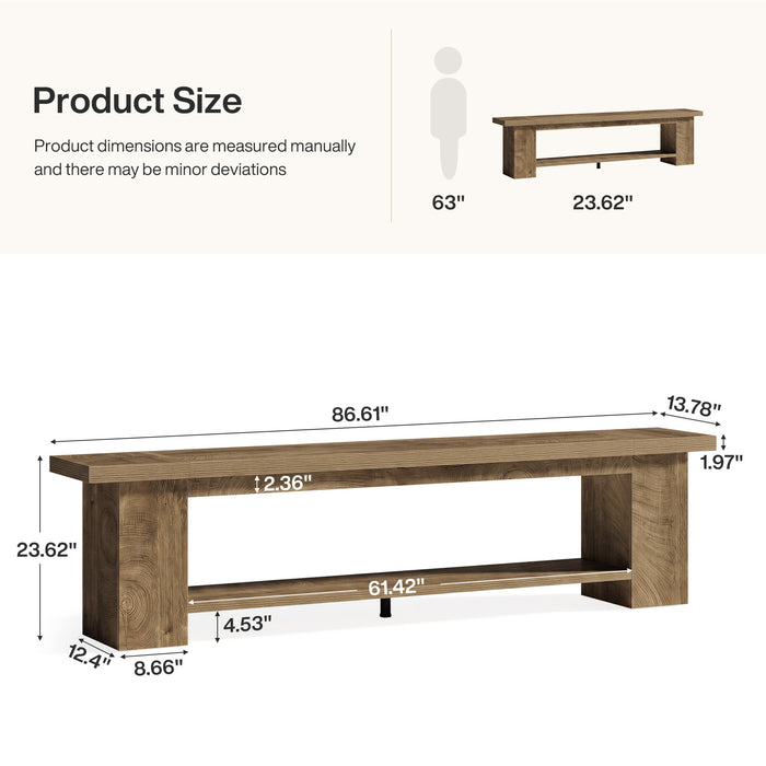 86.6" Extra-Long Entryway Bench, Farmhouse Shoe Bench with 2-Tier Storage