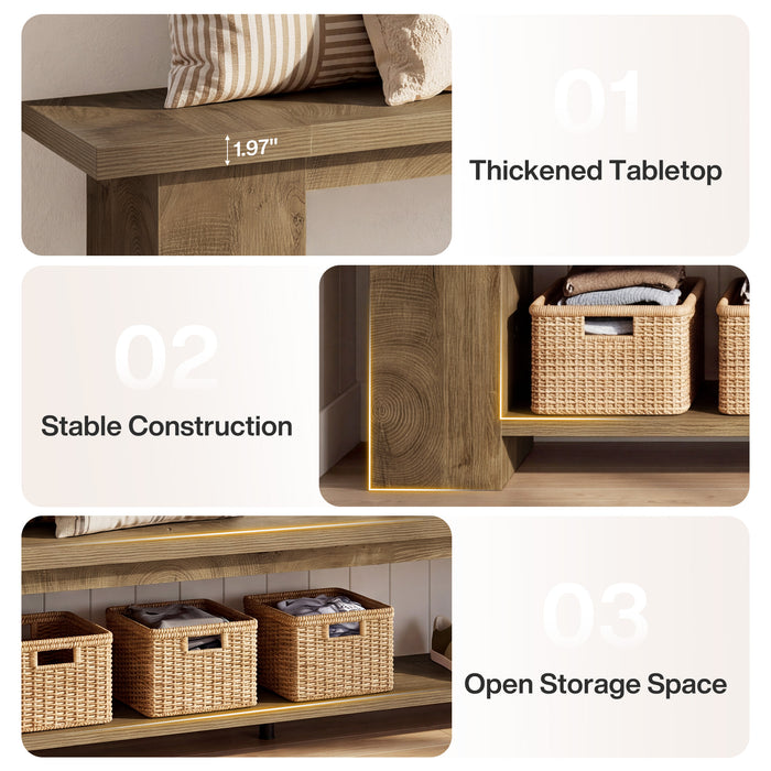 86.6" Extra-Long Entryway Bench, Farmhouse Shoe Bench with 2-Tier Storage