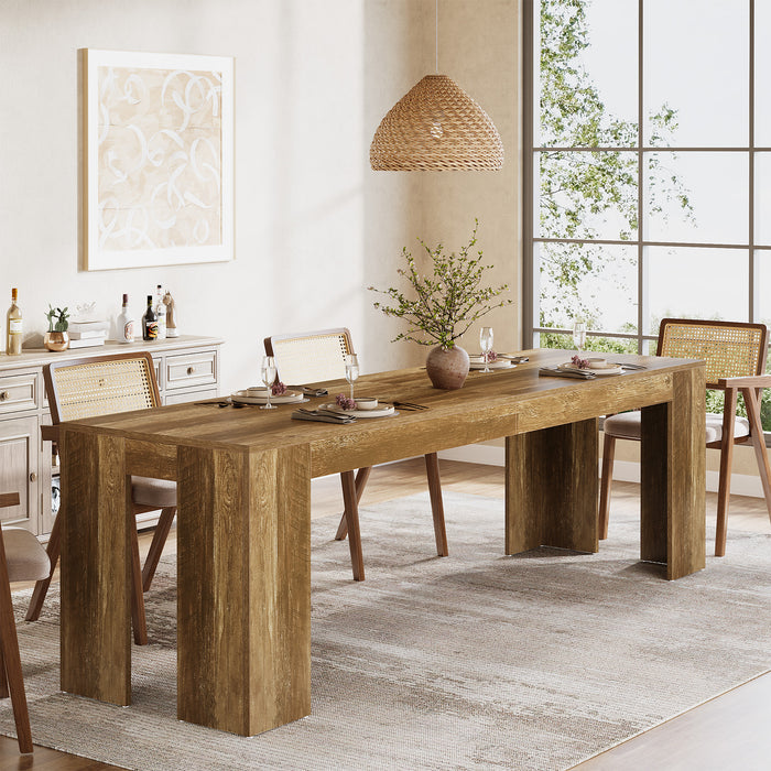 86.6" Long Dining Table, Rectangular Kitchen Table with Sturdy Legs for 6-8 People