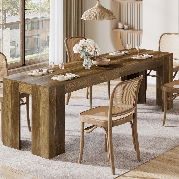 86.6" Long Dining Table, Rectangular Kitchen Table with Sturdy Legs for 6-8 People