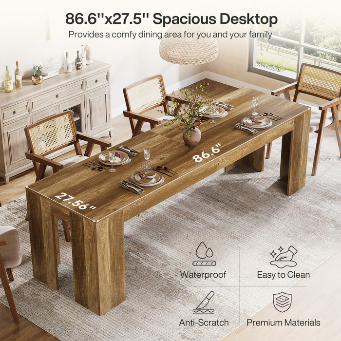 86.6" Long Dining Table, Rectangular Kitchen Table with Sturdy Legs for 6-8 People