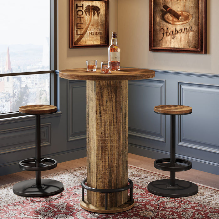 Bistro Sets with 2 Barstools, Pub Cocktail Table Bar Table with Chairs Tribesigns#Color_Brown