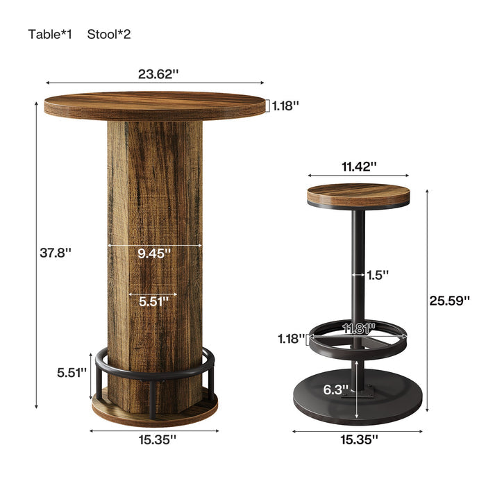 Bistro Sets with 2 Barstools, Pub Cocktail Table Bar Table with Chairs#Color_Brown