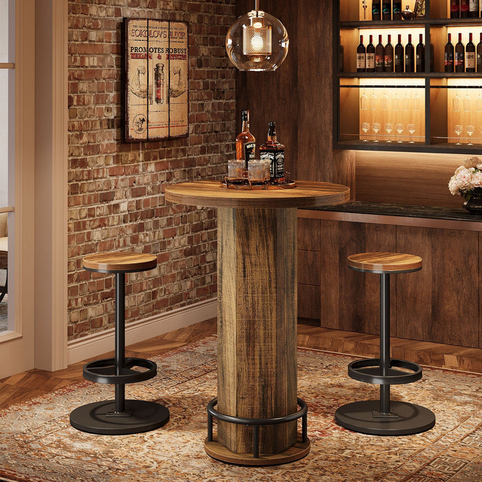 Bistro Sets with 2 Barstools, Pub Cocktail Table Bar Table with Chairs Tribesigns#Color_Brown