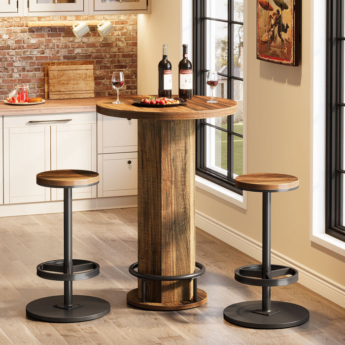 Bistro Sets with 2 Barstools, Pub Cocktail Table Bar Table with Chairs Tribesigns#Color_Brown