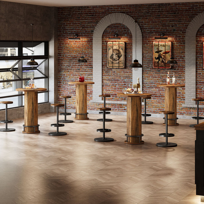 Bistro Sets with 2 Barstools, Pub Cocktail Table Bar Table with Chairs Tribesigns#Color_Brown