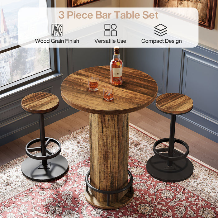 Bistro Sets with 2 Barstools, Pub Cocktail Table Bar Table with Chairs Tribesigns#Color_Brown