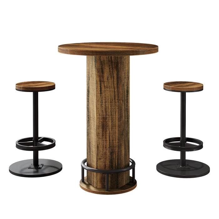 Bistro Sets with 2 Barstools, Pub Cocktail Table Bar Table with Chairs Tribesigns#Color_Brown