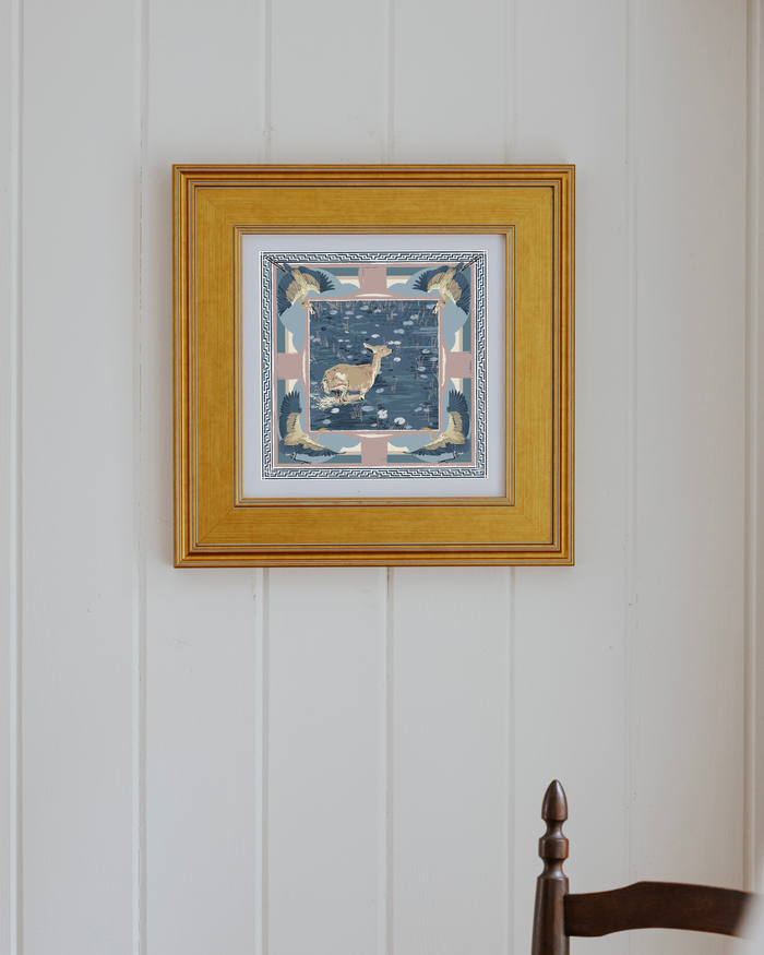 Blue Lily Pad Doe Framed Scarf Print