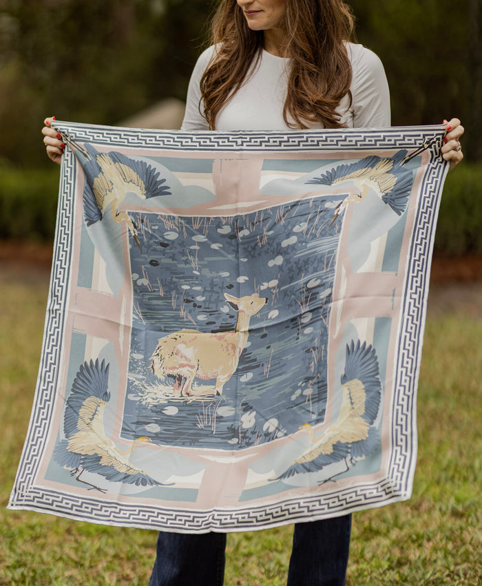 Blue Lily Pad Doe Silk Scarf