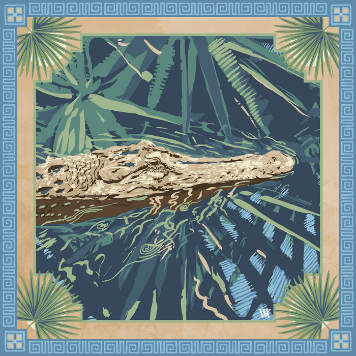 Blue Ocmulgee Gator Framed Scarf Print