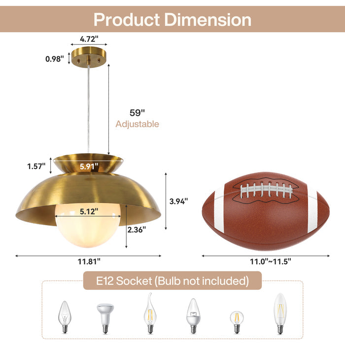 Brass Dome Pendant Light, Gold Island Light Fixtures with Height Adjustable