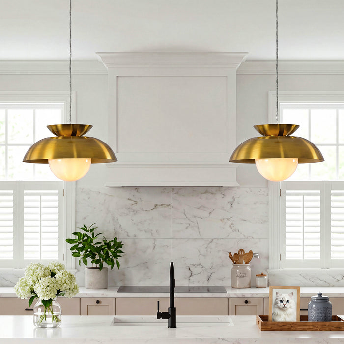 Brass Dome Pendant Light, Gold Island Light Fixtures with Height Adjustable