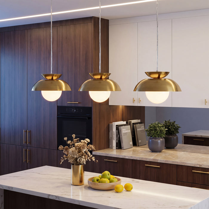 Brass Dome Pendant Light, Gold Island Light Fixtures with Height Adjustable