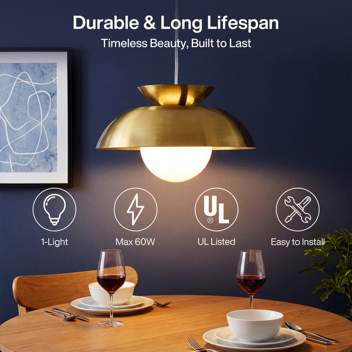 Brass Dome Pendant Light, Gold Island Light Fixtures with Height Adjustable