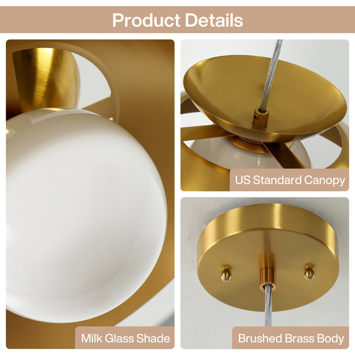 Brass Dome Pendant Light, Gold Island Light Fixtures with Height Adjustable