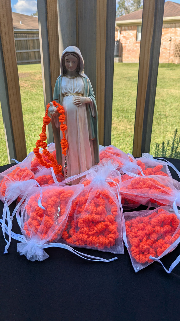 Bright Orange Knotted Rosary with Nickel Crucifix - Large