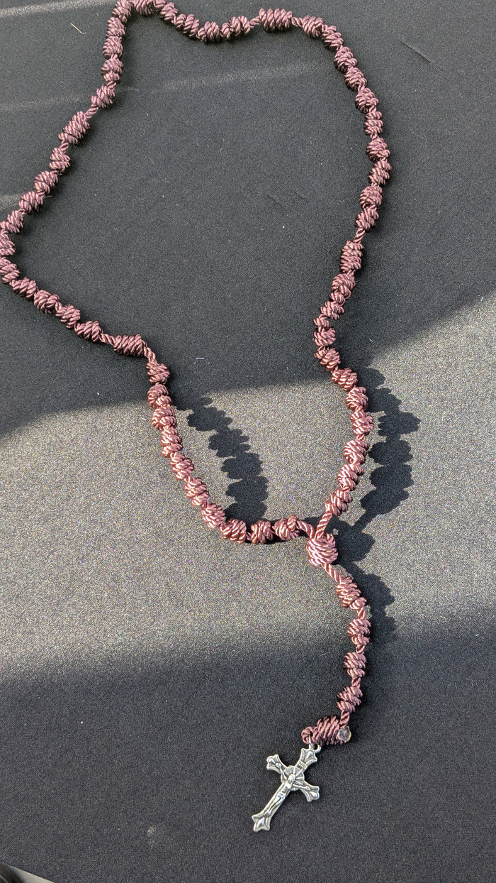 Brown Knotted Rosary with Nickel Crucifix