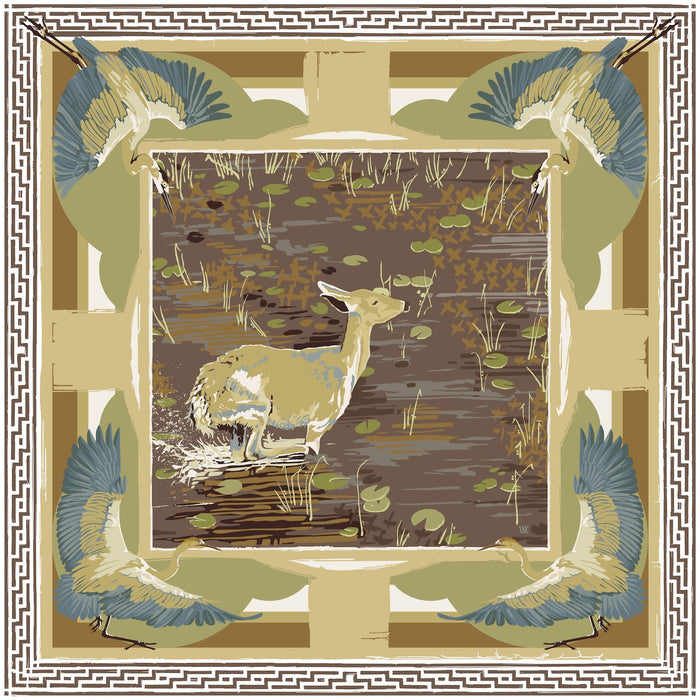 Brown Lily Pad Doe Framed Scarf Print