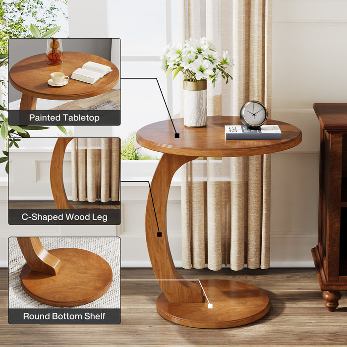 C-Shaped End Table, Round Sofa Side Table for Living Room