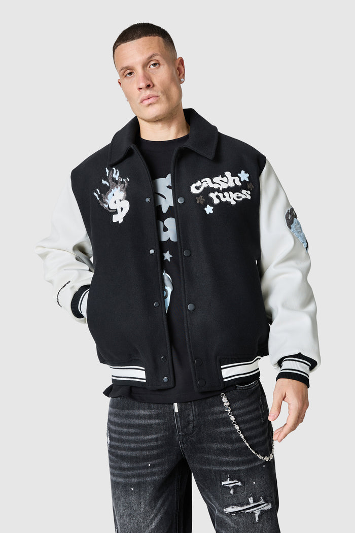 Cash Rules Varsity Jacket - Black