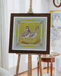 Chartreuse Quail Pair Framed Scarf Print