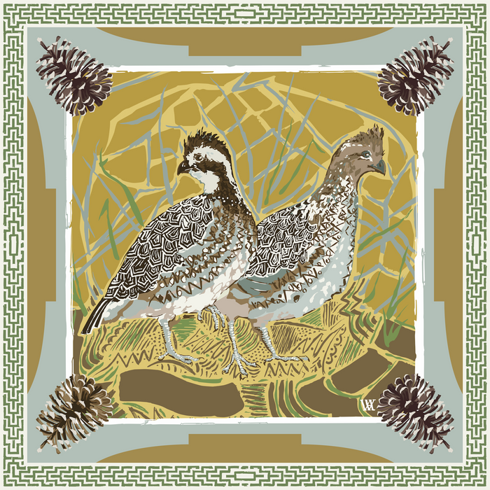 Chartreuse Quail Pair Framed Scarf Print