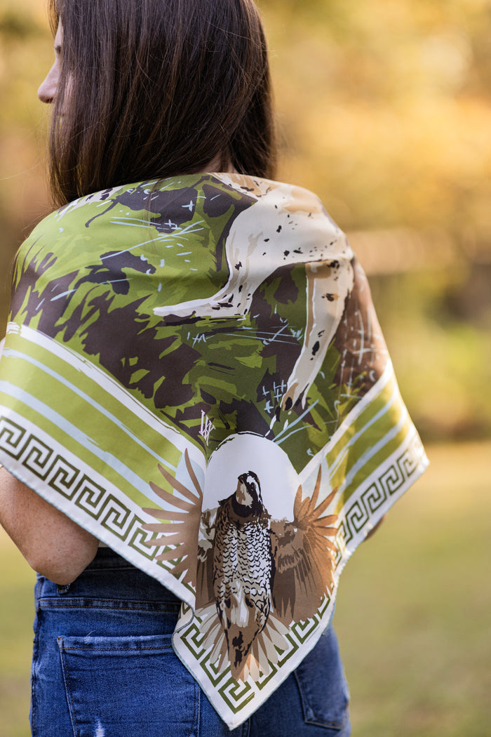 Chartreuse Quail Pair Silk Scarf