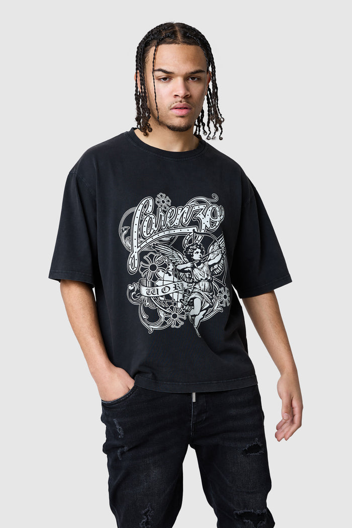 Cherub Tee - Black Acid Wash